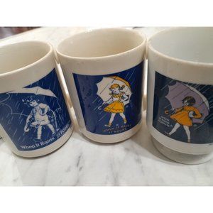 3 Morton Salt Coffee Cups 10 Oz Pictures From 1972, 1921 And 1956 When It Rains